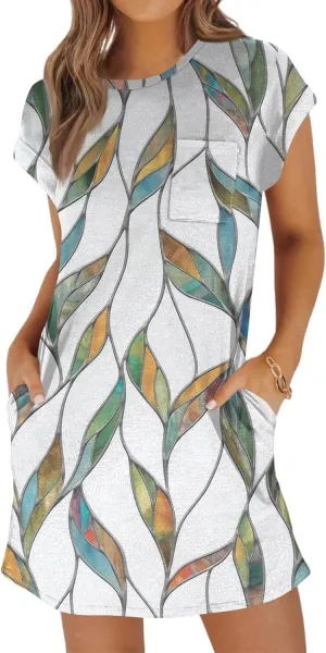 Summer Dresses for Women 2025s Casual Cap Sleeve Crewneck Loose Mini Dresses Casual Retro Beach T Shirt Dres