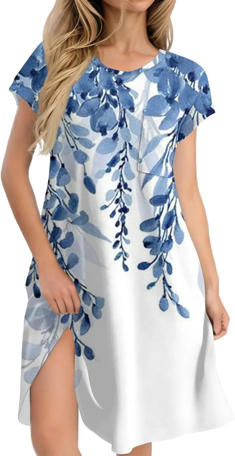 Summer Dresses for Women 2025s Casual Cap Sleeve Crewneck Loose Mini Dresses Casual Retro Beach T Shirt Dres