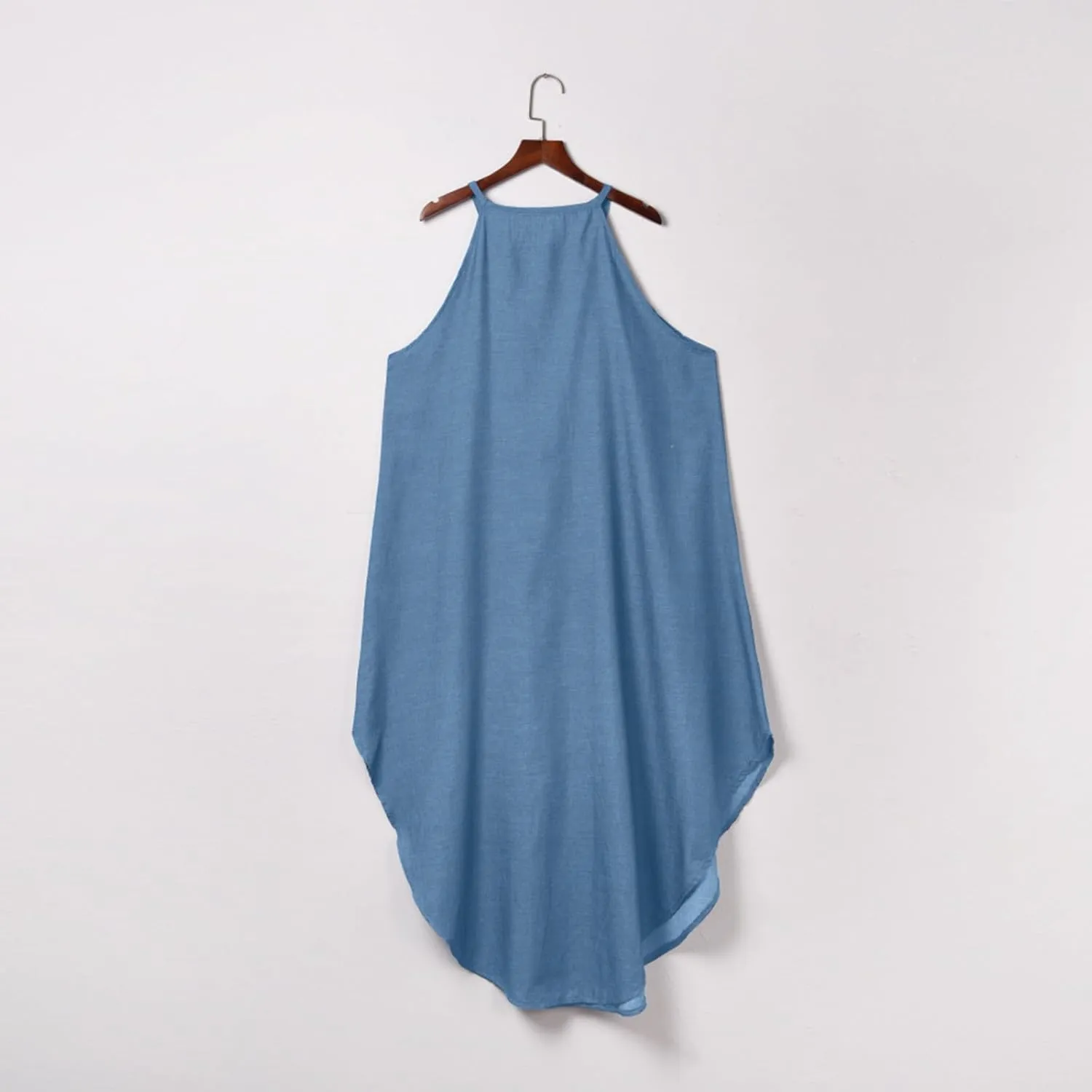 Summer Dresses for Women Casual Maxi Long Halter Neck Denim Sundress Casual Sleeveless Tank Dress Beach Coverup