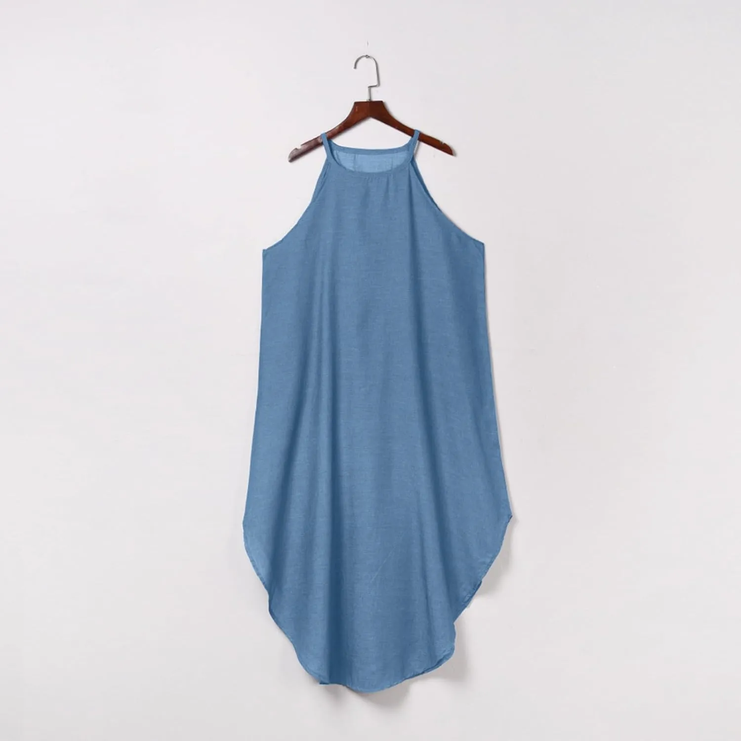 Summer Dresses for Women Casual Maxi Long Halter Neck Denim Sundress Casual Sleeveless Tank Dress Beach Coverup