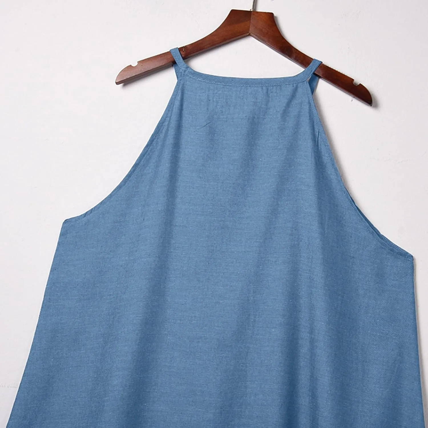 Summer Dresses for Women Casual Maxi Long Halter Neck Denim Sundress Casual Sleeveless Tank Dress Beach Coverup