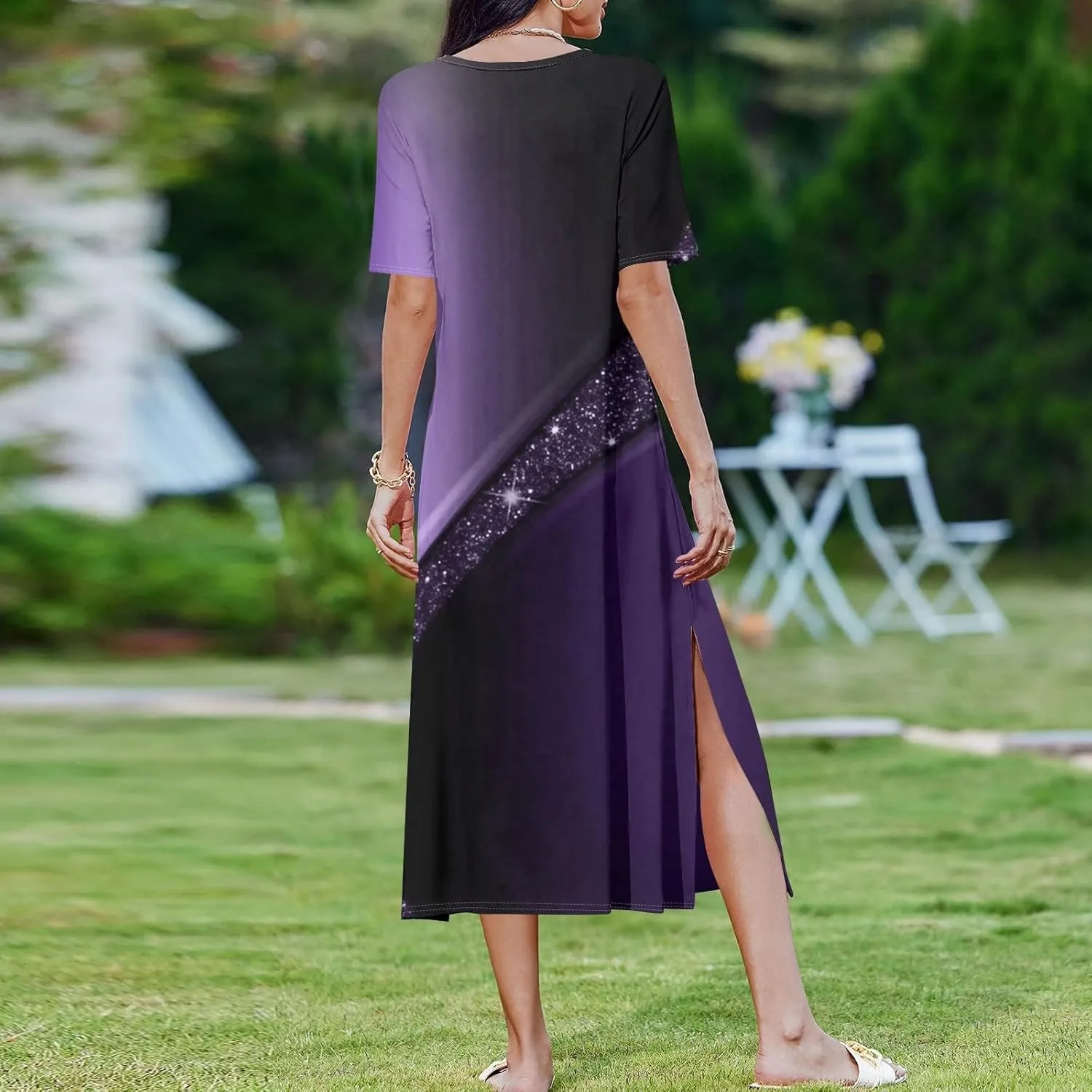 Summer Dresses for Women Casual Short Sleeve Beach T Shirt Dress Floral Print Loose Split Long Dress with Pockets