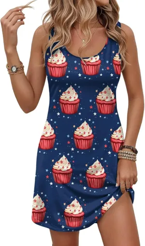 Summer Dresses for Women Casual Sleeveless Sundress Fashion Mini Dress Boho Beach Vacation Tank Dresses with Pockets