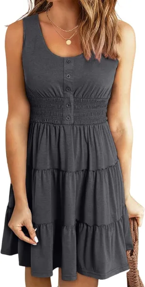 Summer Dresses for Women Casual Sleeveless Sundresses Elastic Waist Mini Sun Dress