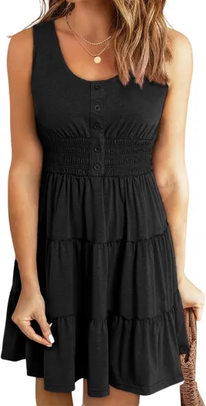 Summer Dresses for Women Casual Sleeveless Sundresses Elastic Waist Mini Sun Dress