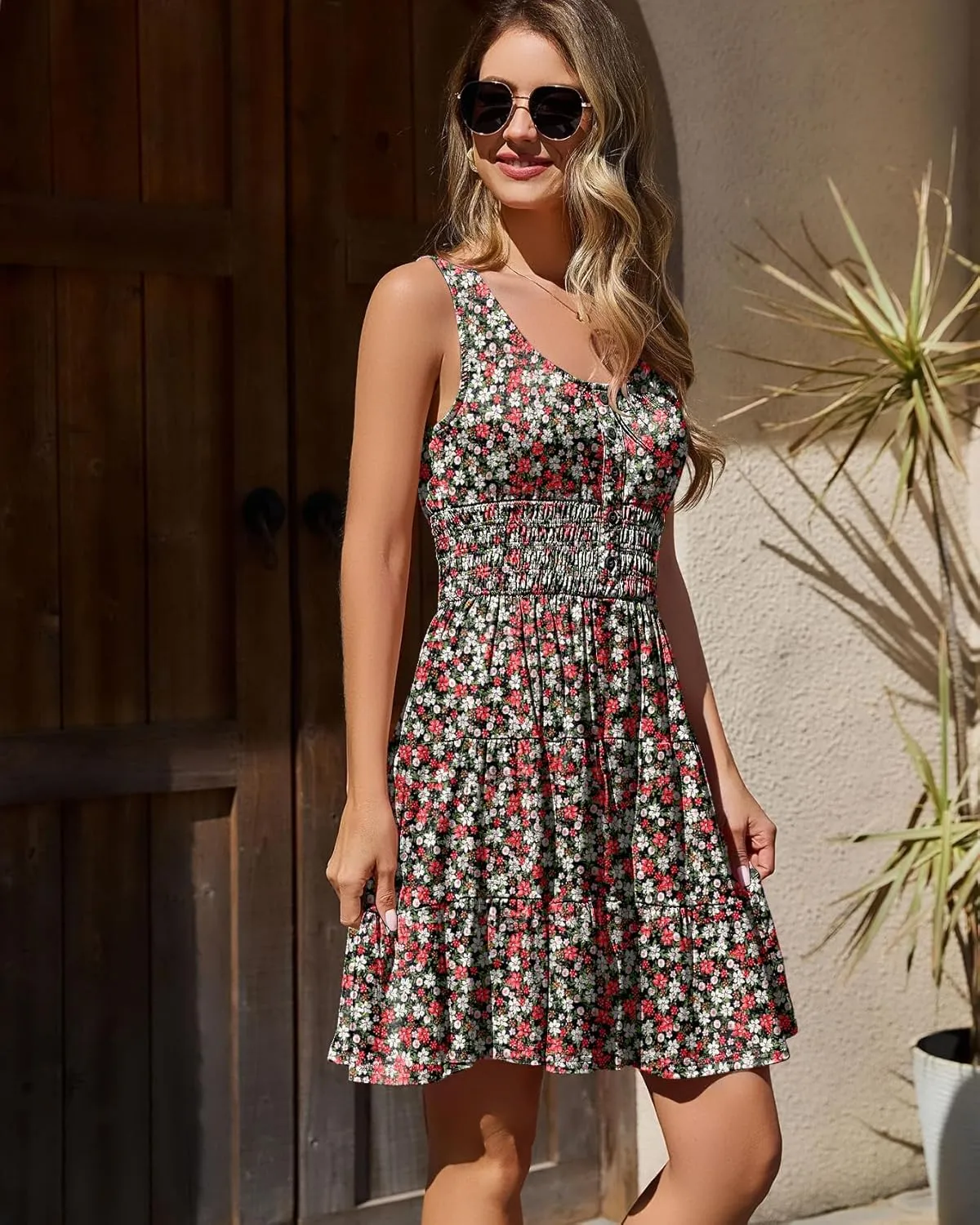 Summer Dresses for Women Casual Sleeveless Sundresses Elastic Waist Mini Sun Dress