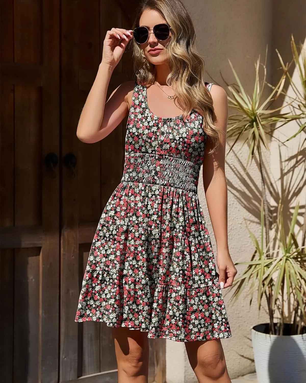 Summer Dresses for Women Casual Sleeveless Sundresses Elastic Waist Mini Sun Dress