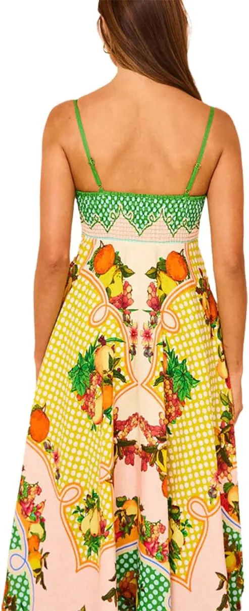 Summer Dresses for Women Sexy Spaghetti Straps Maxi Sundresses Casual Sleeveless Floral Flowy Dress with Pockets