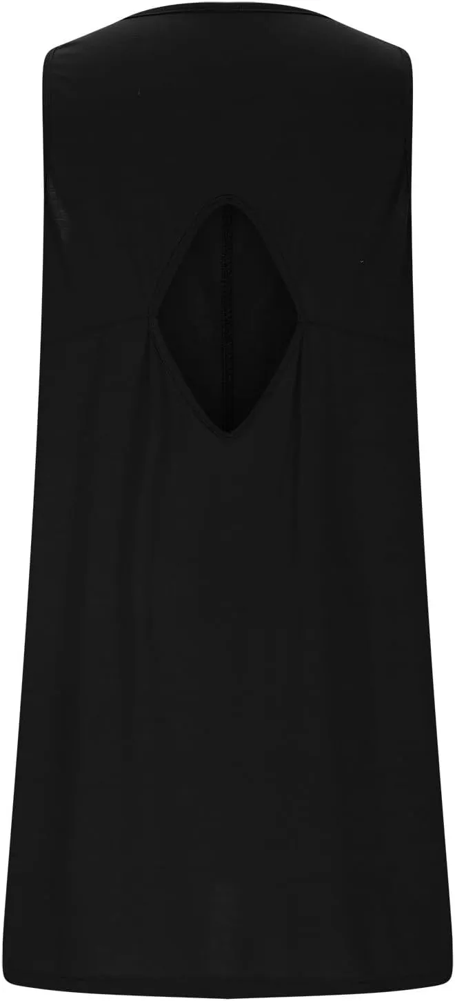 Summer Dresses for Women Solid Sleeveless Cutout Back Sundress Beach Swimwear Summer Casual Mini Dress with Pockets