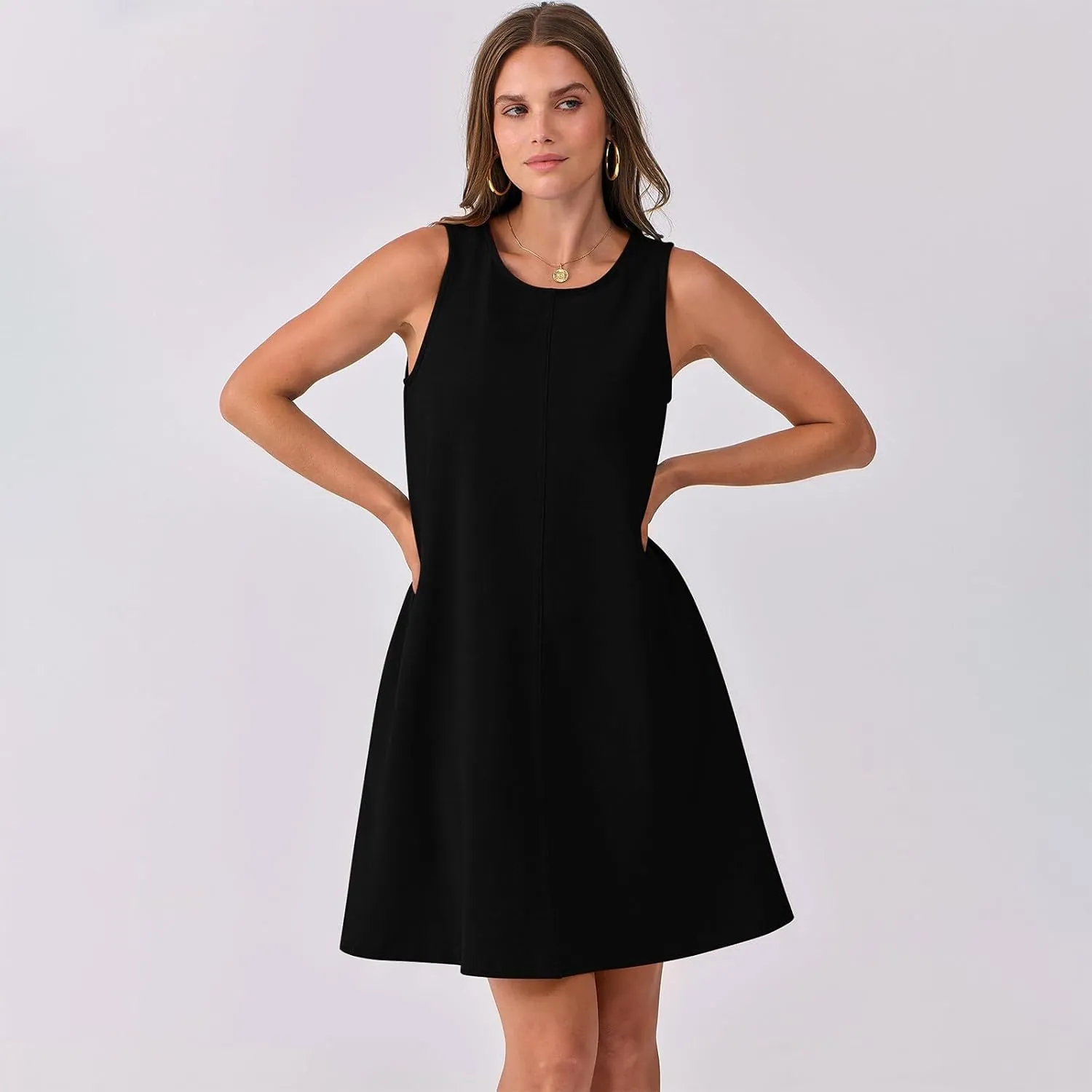 Summer Dresses for Women Solid Sleeveless Cutout Back Sundress Beach Swimwear Summer Casual Mini Dress with Pockets