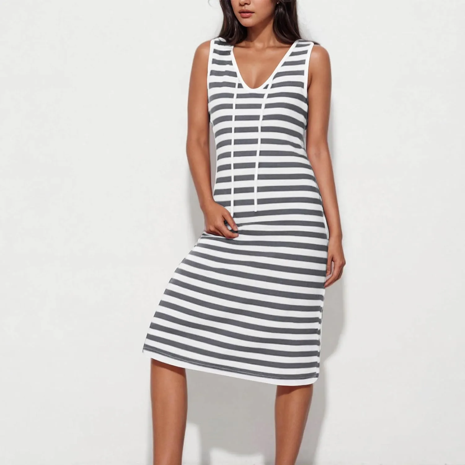 Summer Dresses for Women Striped Sleeveless Casual Sundresses Loose Fit Beach Cover Ups Trendy Tank Midi Sun Dress