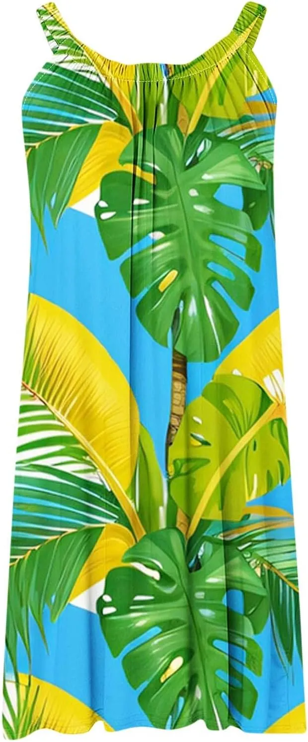Summer Dresses for Women Vacation 2024 Casual Flowy Hawaiian Beach Sun Dress Casual Plus Size Slip Dress 2024