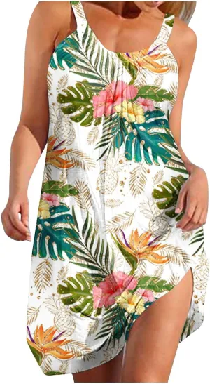 Summer Dresses for Women Vacation 2024 Casual Flowy Hawaiian Beach Sun Dress Casual Plus Size Slip Dress 2024
