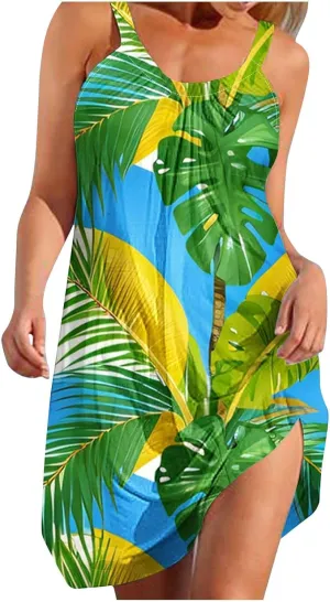 Summer Dresses for Women Vacation 2024 Casual Flowy Hawaiian Beach Sun Dress Casual Plus Size Slip Dress 2024