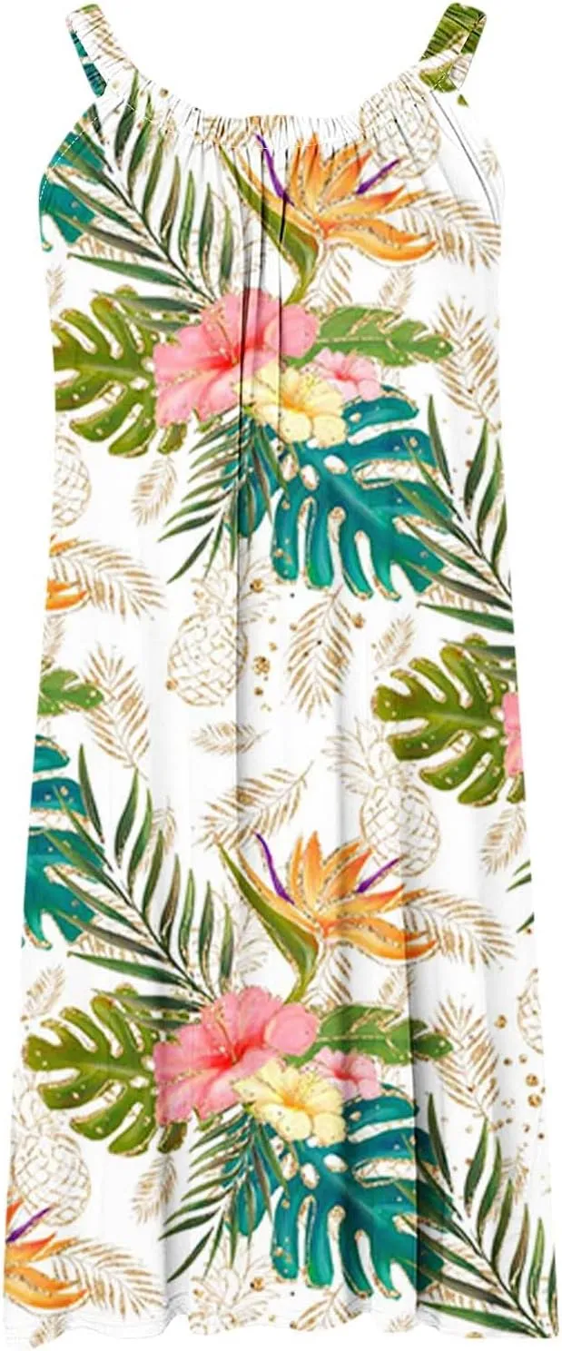 Summer Dresses for Women Vacation 2024 Casual Flowy Hawaiian Beach Sun Dress Casual Plus Size Slip Dress 2024