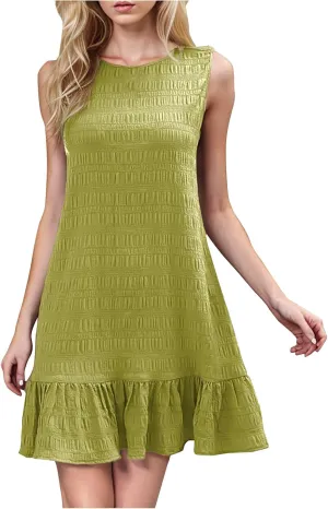 Summer Ruffle Hem Mini Dress for Women Casual Sleeveless A Line Sundress Lightweight Textured Fabric Comfy Dresses