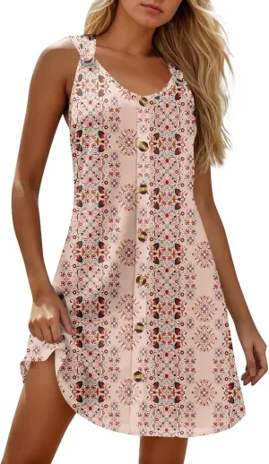Sundresses for Women 2025 Summer Midi Sleeveless Button Down Plus Size Dresses for Curvy Women V Neck A Line Dress
