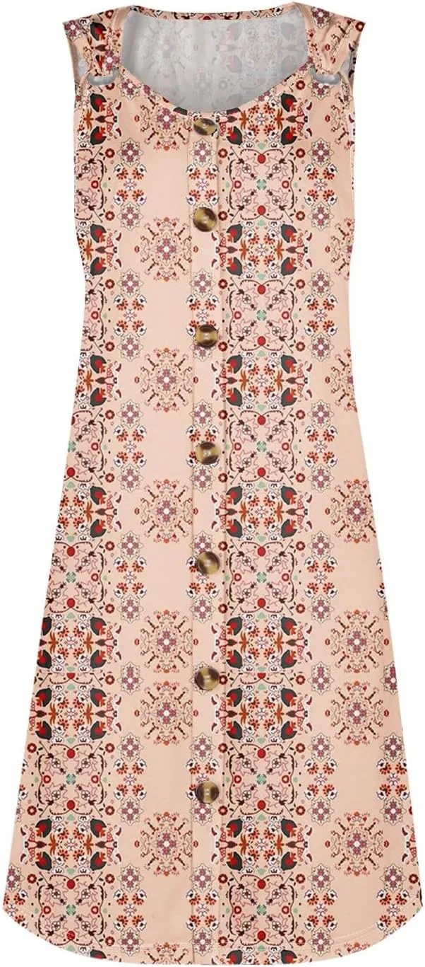 Sundresses for Women 2025 Summer Midi Sleeveless Button Down Plus Size Dresses for Curvy Women V Neck A Line Dress