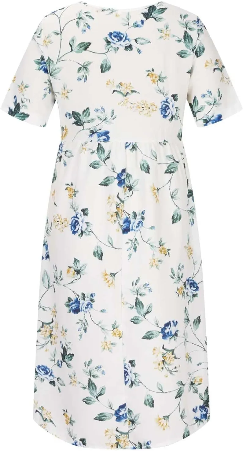 Sundresses for Women Casual Beach 2024 Summer Dress Casual Crewneck Tshirt Dresses Floral Short Sleeve Boho Dress