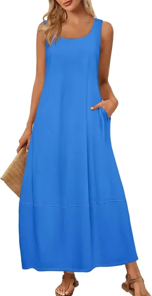 Sundresses for Women,2025 Summer Casual Scoop Neck Sleeveless Tank Maxi Dress,Trendy Floral Beach Vacation Dress