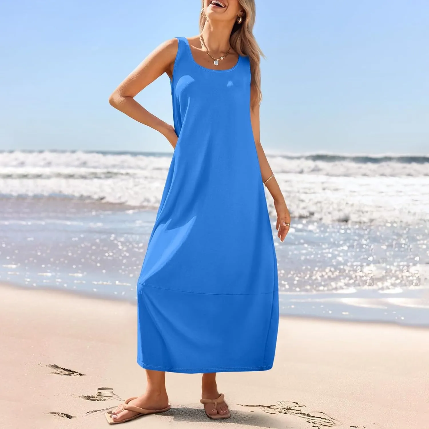 Sundresses for Women,2025 Summer Casual Scoop Neck Sleeveless Tank Maxi Dress,Trendy Floral Beach Vacation Dress