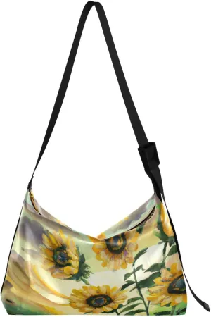 Sunflower in Meadow Hobo Crossbody Bags for Women Leather Large Shoulder Bag Cross Body Artistic Floral Trendy Womens Tote Bags Handbag for Travel Shopping