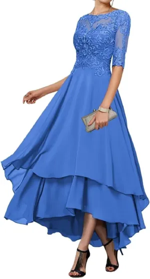 Tea Length Mother of The Bride Dresses for Wedding Lace Formal Dresses with Sleeves Evening Party Gown