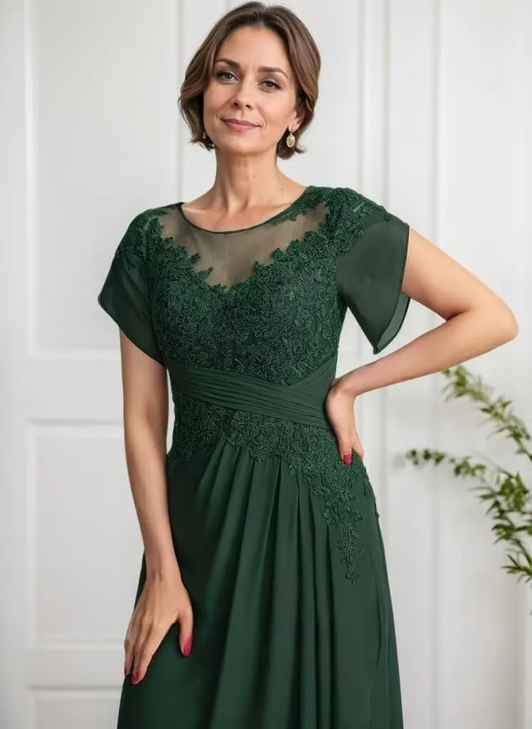 Tea Length Mother of The Bride Dresses with Sleeves High Low Lace Formal Dress for Women Wedding Guest