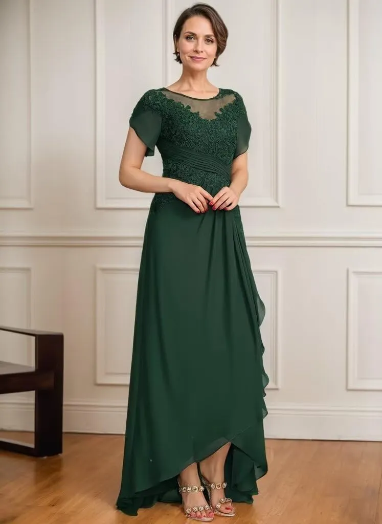 Tea Length Mother of The Bride Dresses with Sleeves High Low Lace Formal Dress for Women Wedding Guest