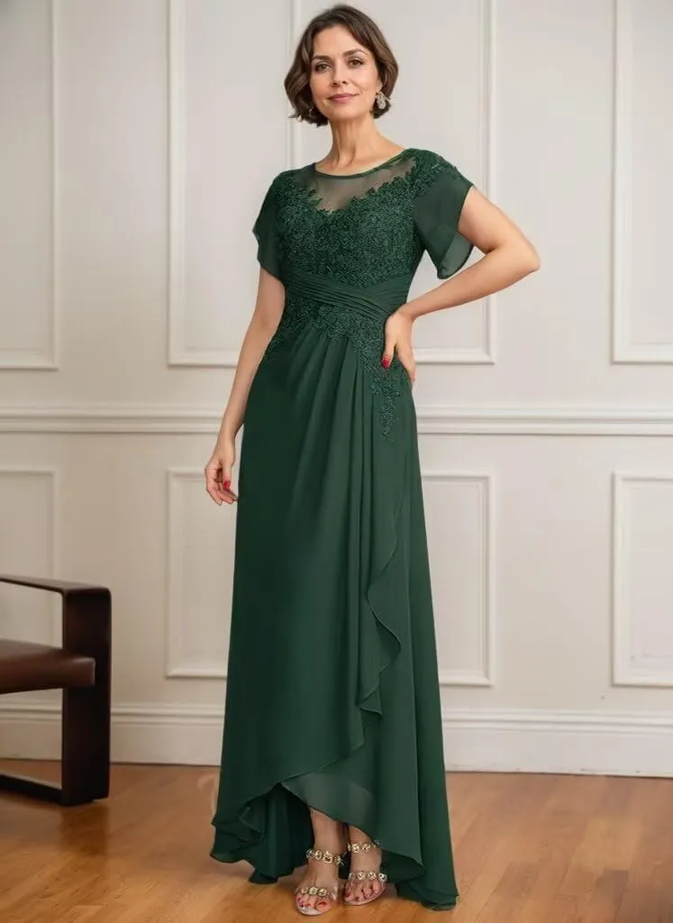 Tea Length Mother of The Bride Dresses with Sleeves High Low Lace Formal Dress for Women Wedding Guest
