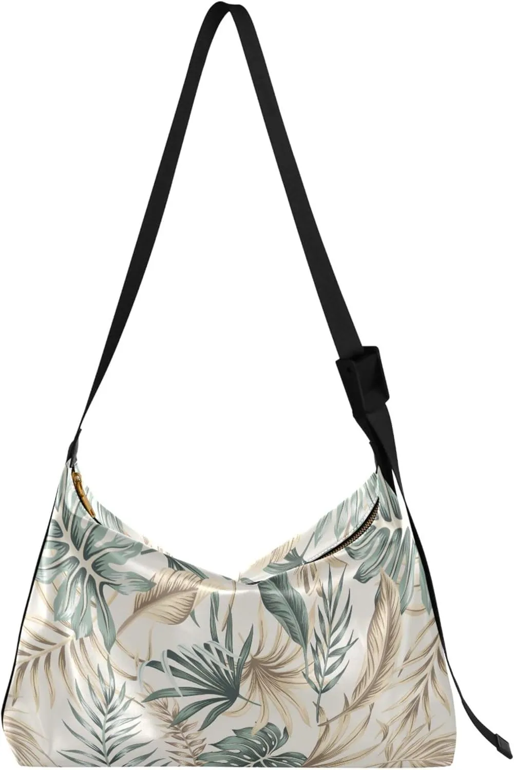 Tropical Floral Foliage Palm Leaf Soft Leather Hobo Bags Women Large Crossbody Bag Leaf Print Womens Shoulder Purse
