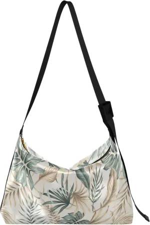 Tropical Floral Foliage Palm Leaf Soft Leather Hobo Bags Women Large Crossbody Bag Leaf Print Womens Shoulder Purse