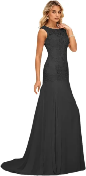 Trumpet/Mermaid Elegant Evening Gown Luxury Wedding Party Gown Chiffon Scoop Neck Sleeveless Sweep/Brush Train Appliques 2024