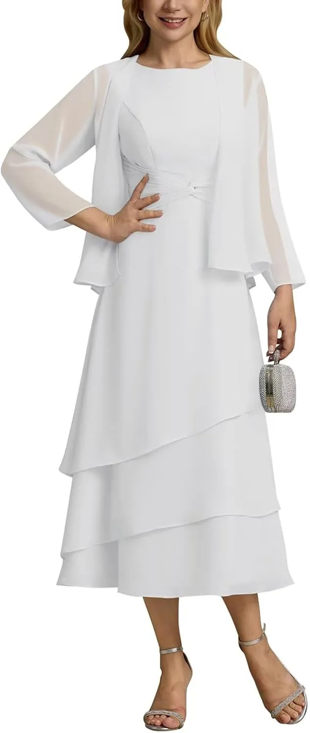 UZN Women's Long Mother of The Bride Dresses for Wedding Chiffon V Neck Long Sleeve Formal Evening Dress