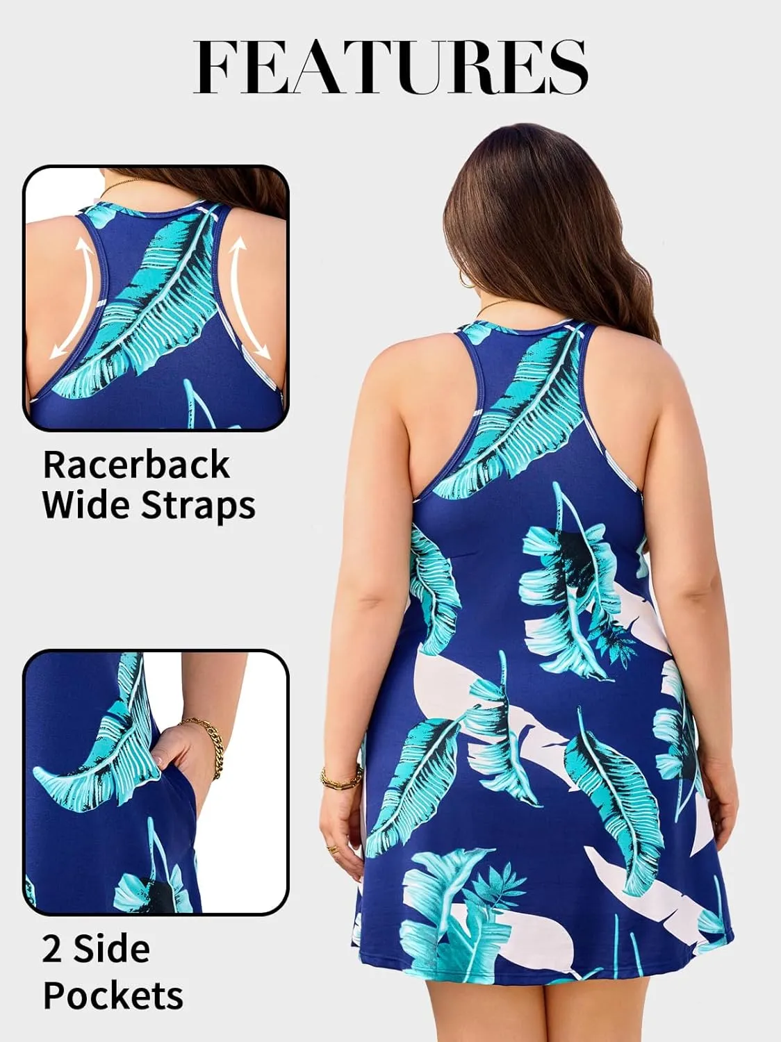 V FOR CITY Plus Size Summer Dresses with Built in Bra Pockets Beach Sundress Casual Sleeveless Scoop Neck Tank Dress 1X-4X