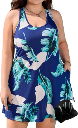 V FOR CITY Plus Size Summer Dresses with Built in Bra Pockets Beach Sundress Casual Sleeveless Scoop Neck Tank Dress 1X-4X