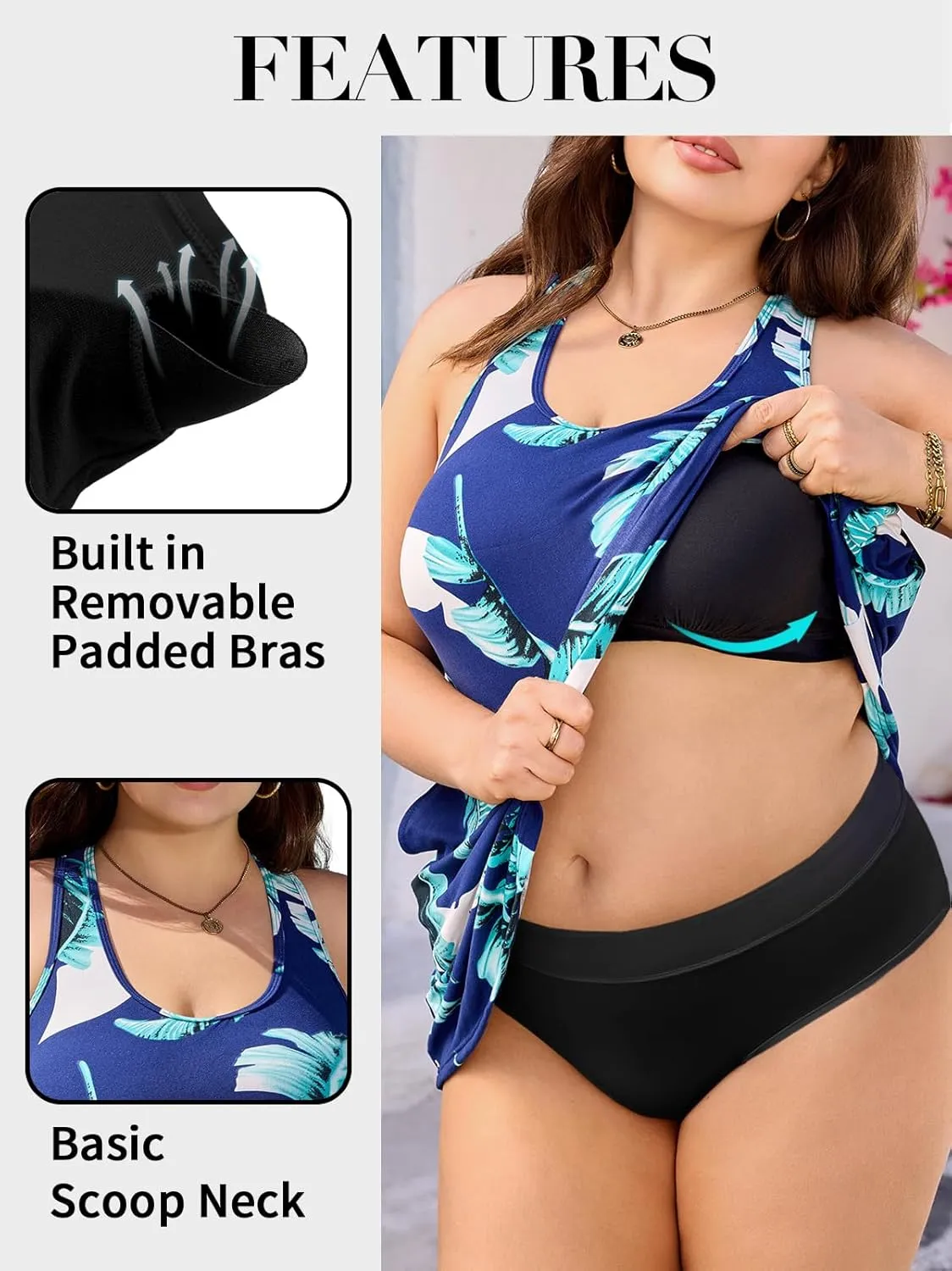 V FOR CITY Plus Size Summer Dresses with Built in Bra Pockets Beach Sundress Casual Sleeveless Scoop Neck Tank Dress 1X-4X