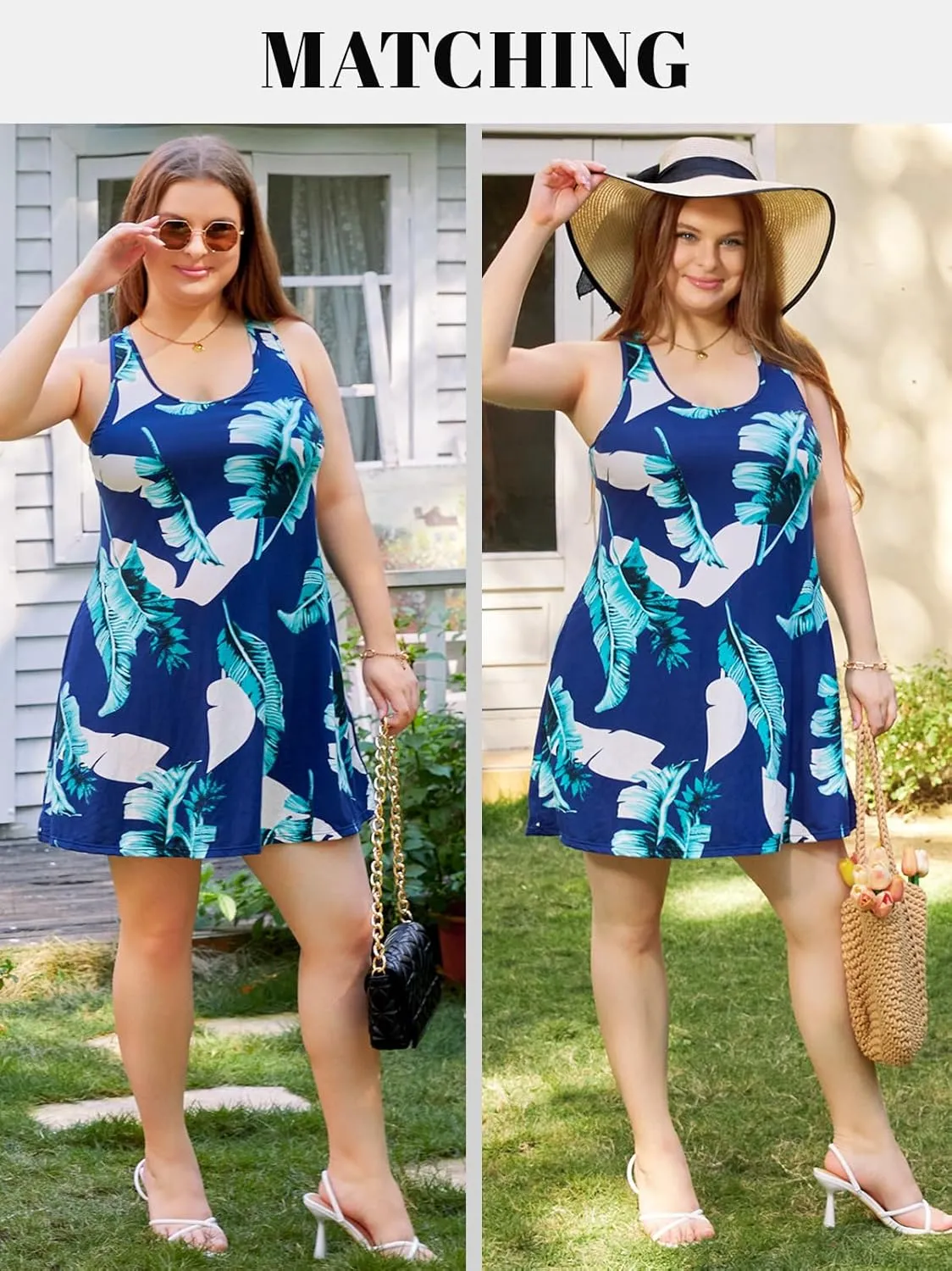 V FOR CITY Plus Size Summer Dresses with Built in Bra Pockets Beach Sundress Casual Sleeveless Scoop Neck Tank Dress 1X-4X
