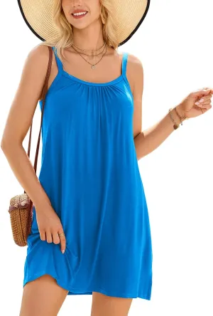 V FOR CITY Women Built in Bra Summer Dresses 2025 Loose Sundresses Adjustable Straps Beach Cover Up with Pockets