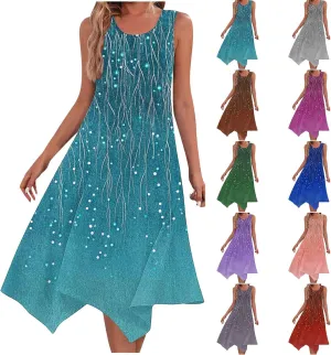 Vacation Dresses for Women 2025 Casual Sleeveless Handkerchief Hem Tank Dresses Boho Print 2025 Beach Sundresses
