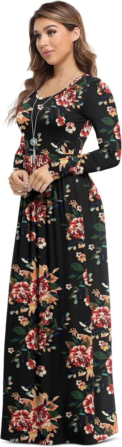 VIISHOW Women's Long Sleeve Loose Plain Maxi Dresses Casual Long Dresses with Pockets