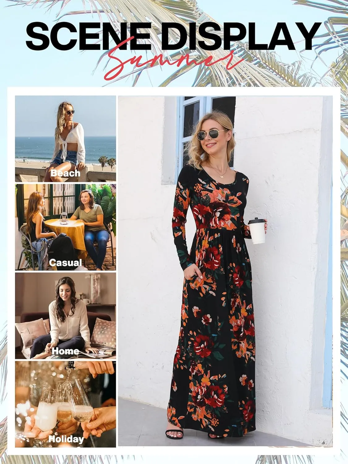VIISHOW Women's Long Sleeve Loose Plain Maxi Dresses Casual Long Dresses with Pockets