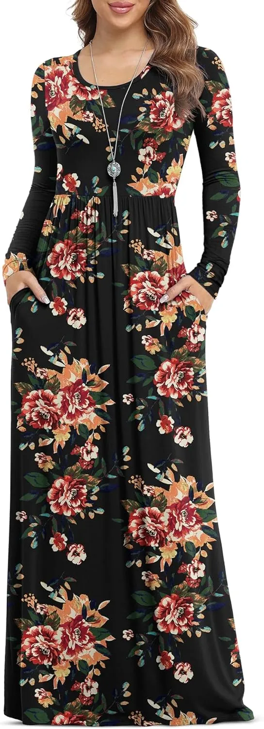 VIISHOW Women's Long Sleeve Loose Plain Maxi Dresses Casual Long Dresses with Pockets