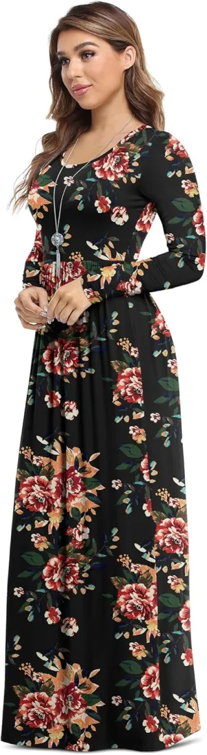 VIISHOW Women's Long Sleeve Loose Plain Maxi Dresses Casual Long Dresses with Pockets