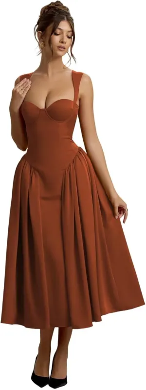 Vintage Corset Prom Dresses for Women 2025 Satin Long Sweetheart Drop Waist Midi Dress for Party Gowns RO289