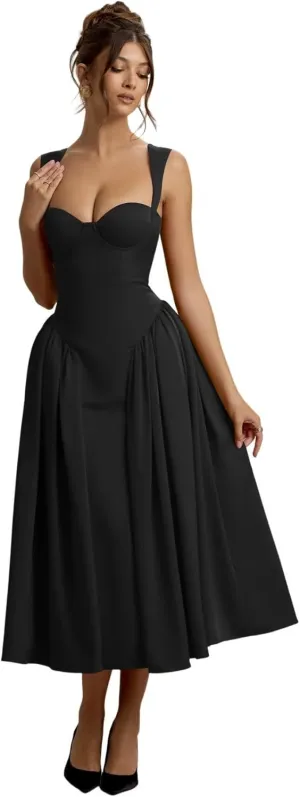 Vintage Corset Prom Dresses for Women 2025 Satin Long Sweetheart Drop Waist Midi Dress for Party Gowns RO289