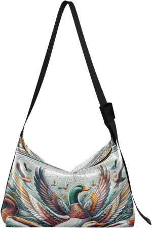 Vintage Ducks Hobo Crossbody Bags for Women Leather Large Shoulder Bag Cross Body Mosaic Artistic Trendy Womens Tote Bags Handbag for Travel Shopping