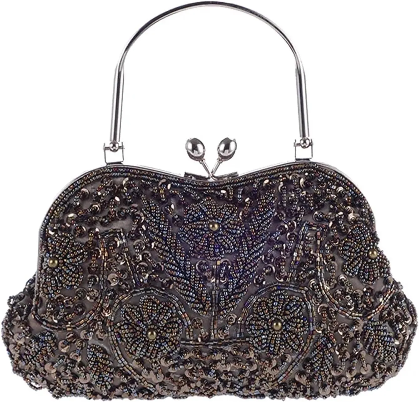 Vintage Ethnic Style Evening Bags Fine Sequin Round Beaded Flower Clutches Metal Handle Handbags Shoulder Bag For Women