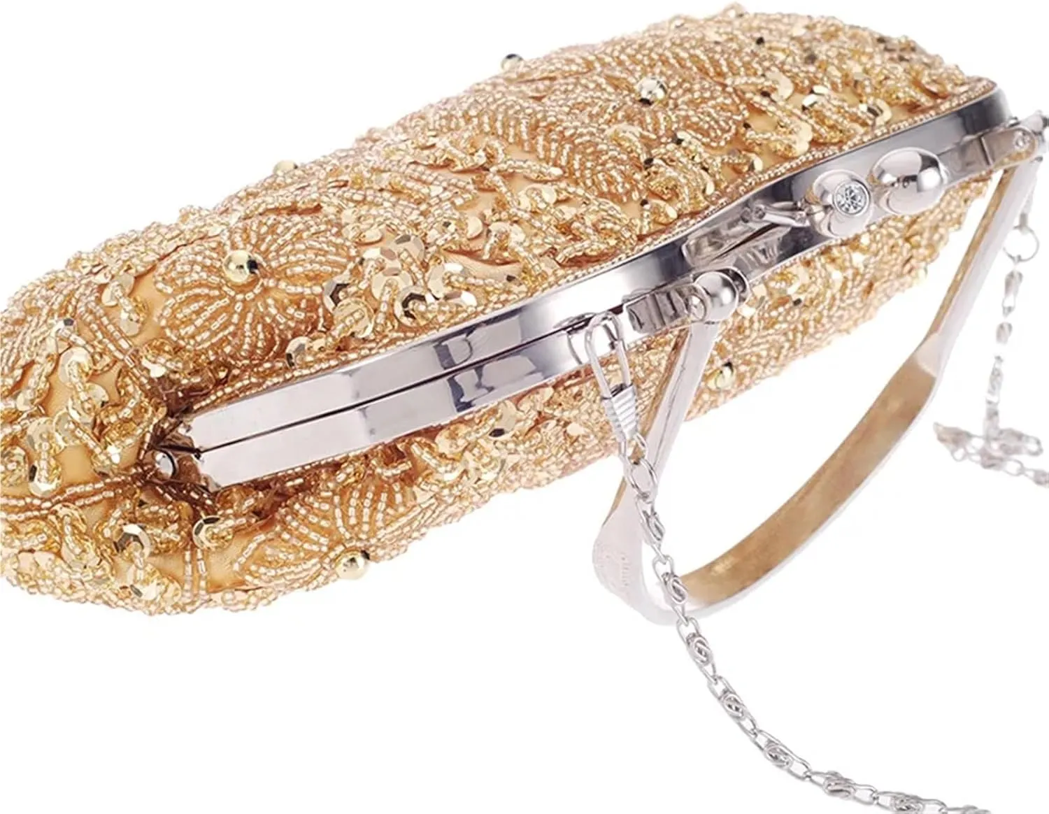 Vintage Ethnic Style Evening Bags Fine Sequin Round Beaded Flower Clutches Metal Handle Handbags Shoulder Bag For Women