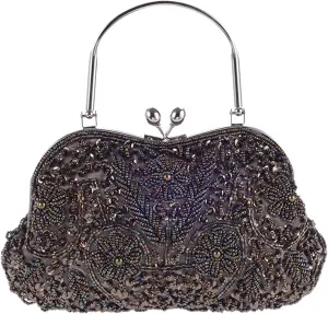 Vintage Ethnic Style Evening Bags Fine Sequin Round Beaded Flower Clutches Metal Handle Handbags Shoulder Bag For Women